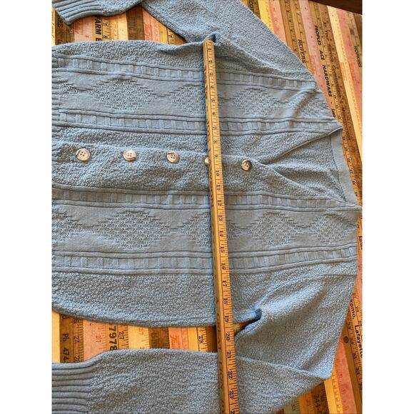 VINTAGE Grandpa Cardigan Sweater Mens M Sky Blue Grunge Cobain Union Made USA - Picture 4 of 10